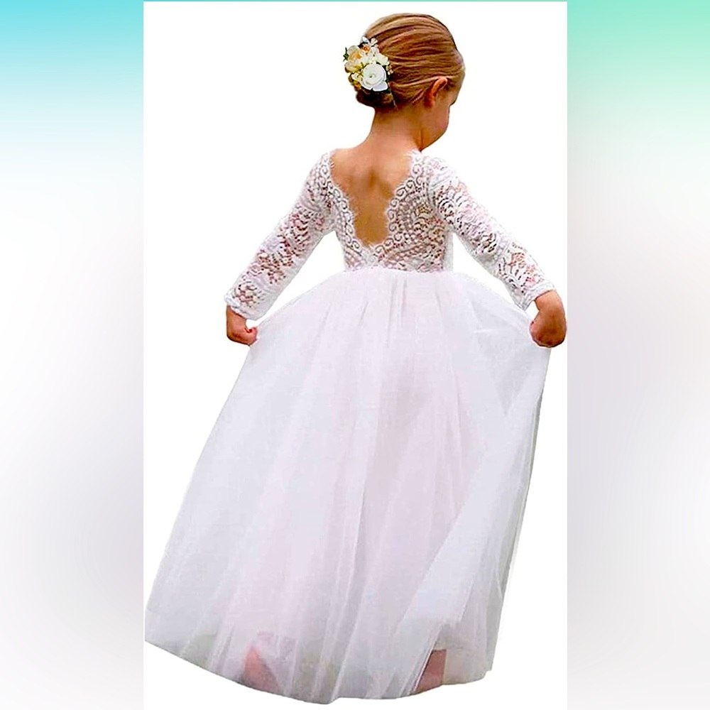 Girls Tulle Tutu Lace Back Party Flower Girl Dress